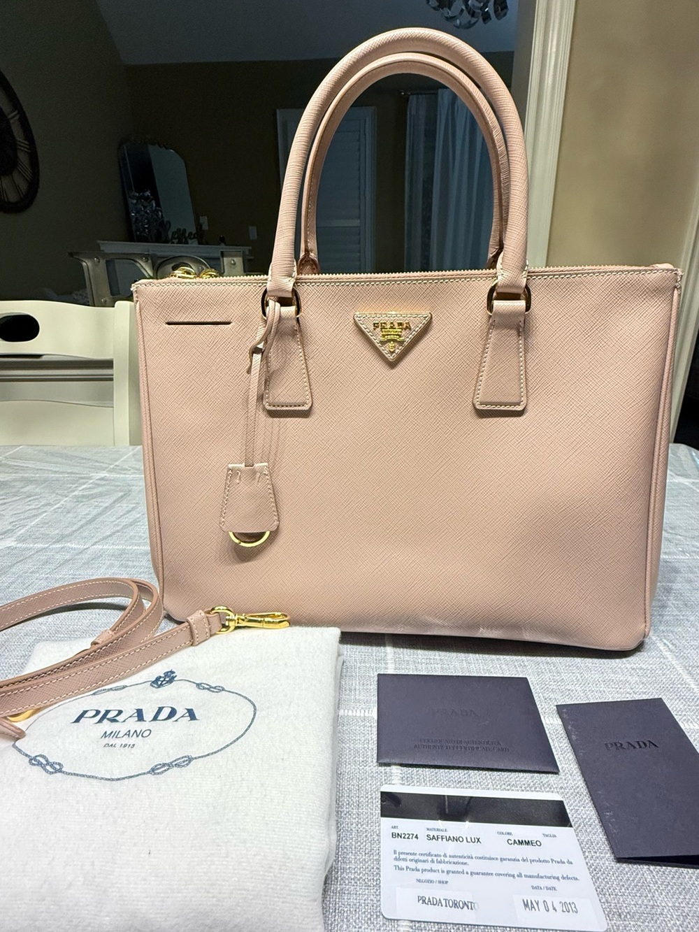Prada Beige Saffiano Medium Galleria Double-Zip Tote with Strap